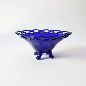cobalt blue glass bowl vintage small blue paneled glass toed bowl