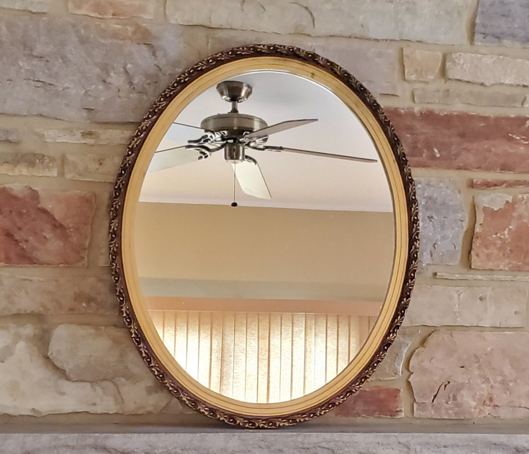 Vintage Oval Framed Mirror, Large Ornate Oval Mirror, Wall Hanging