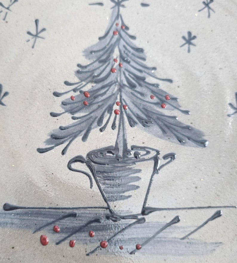 Plato de cerámica vidriada con sal de Rowe con forma de árbol de Navidad, estilo vintage. imagen 3