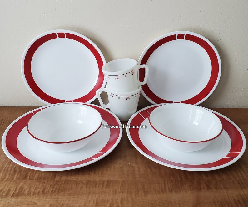 Vintage Corelle Dinnerware Corelle Sets Red and White Etsy