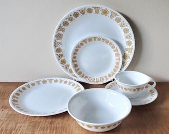vintage Corelle Butterfly Gold dinnerware 25 piece set for 4 guests