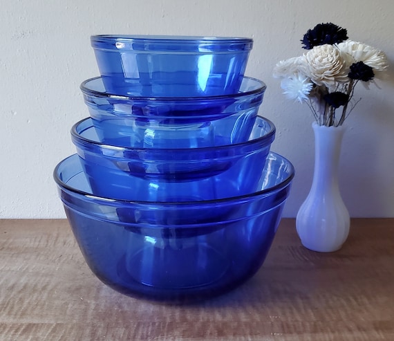 Vintage Anchor Hocking Cobalt Blue Mixing Bowls: 4 Glass Nesting