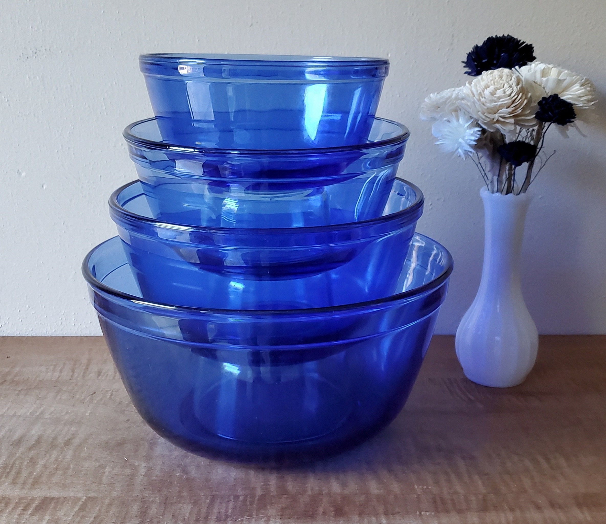 Vintage Mixing Bowls, Anchor Hocking Cobalt Blue Nesting Bowls, Anchor  Hocking Blue Glass Bakeware 