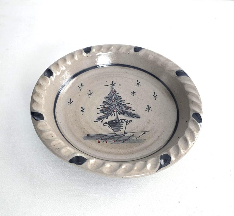 Plato de cerámica vidriada con sal de Rowe con forma de árbol de Navidad, estilo vintage. imagen 2
