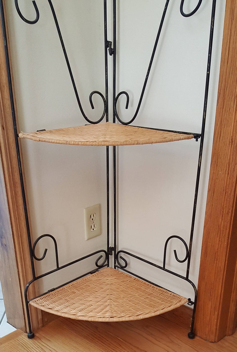 French Corner Shelving Wrought Iron And Rattan Etagere Etsy