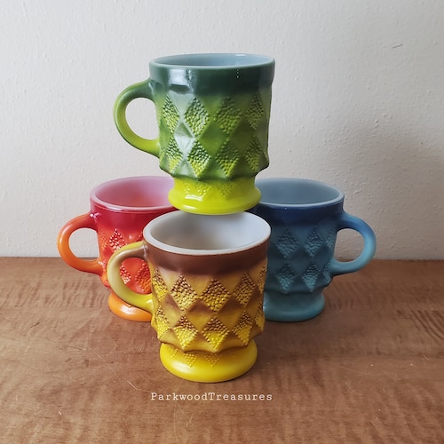 Vintage Fire King Kimberly Diamond Mugs - Anchor Hocking Set of 4