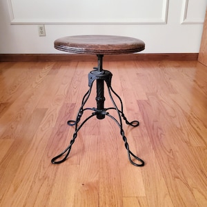 antique Victorian swivel seat stool twisted leg Tonk piano stool
