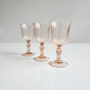 Rosaline 8 ounce wine glasses 3 vintage Arcoroc Rosaline pink swirl goblets, Cristal D&#39;Arques-Durand