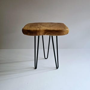 wooden stool vintage low profile stool hairpin legs