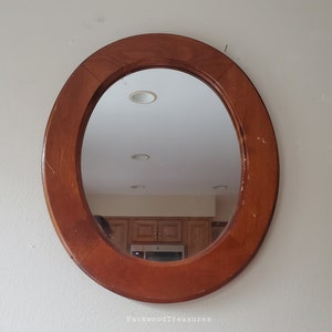 Vintage Wall Mirror, Oval Hanging Mirror, 15&quot; x 17&quot; Mirror, Wood Framed Oval Mirror
