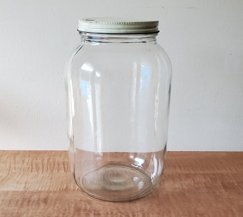 Vintage Glass Jar Metal Lid One Gallon Clear Glass Jar Etsy