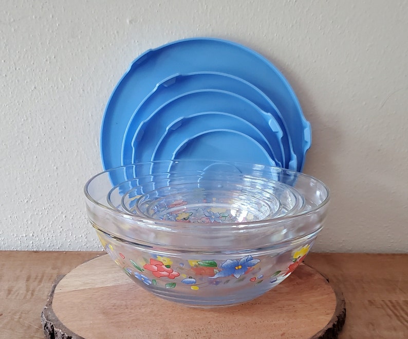 Vintage Glass Prep Bowls Cereal Bowls With Lids Nesting Etsy