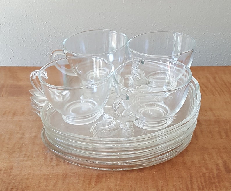Vintage Glass Snack Sets Apple Blossom by Hazel Atlas 4 Sets Etsy