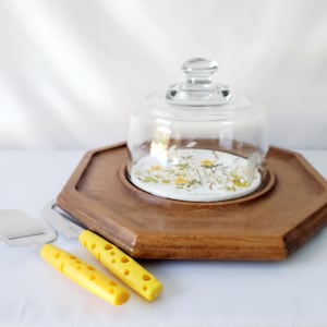 cheese board and glass dome