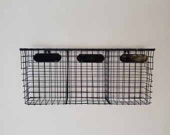 Vintage Wire Storage Basket, Narrow Hanging Metal Basket, 3 Section File Basket, 16 x 7 x 4