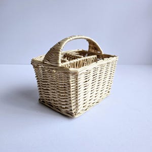 rattan utensil picnic caddy vintage cutlery flatware wicker basket