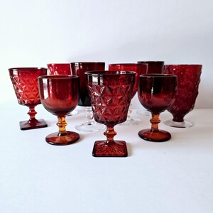 9  mixed red glass goblets