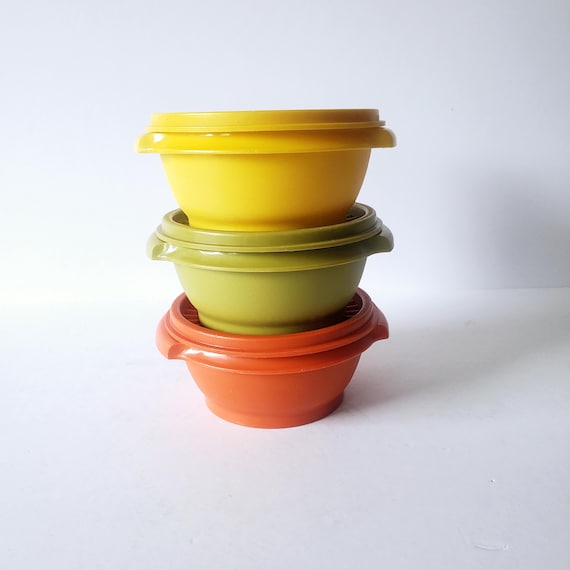 3 Vintage Tupperware Servalier Food Containers: Green Orange
