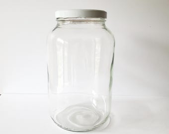 Vintage Glass Jar, Metal Lid, One Gallon Clear Glass Jar