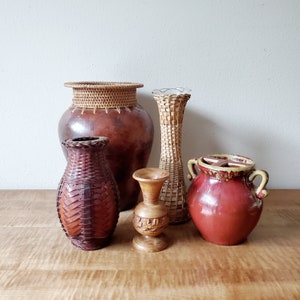 flower vases vintage mixed decor vases wicker wood clay vases