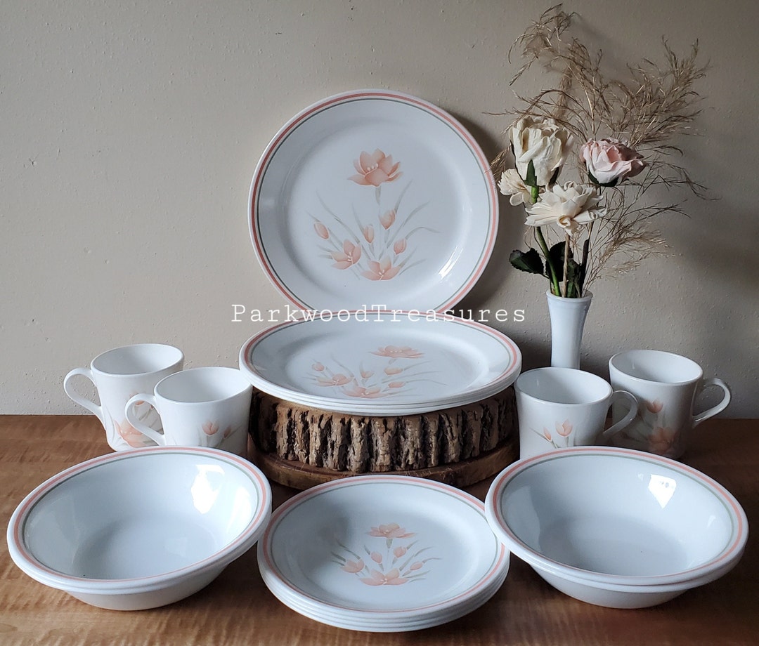 Vintage Corelle Peach Floral Dinnerware Set 16 Piece for 4 Etsy