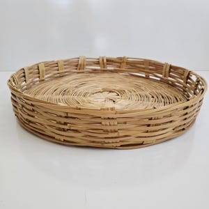 woven wicker serving tray 19&quot; vintage large round wicker tray