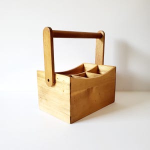 wood cutlery basket with handle vintage wooden utensil caddy
