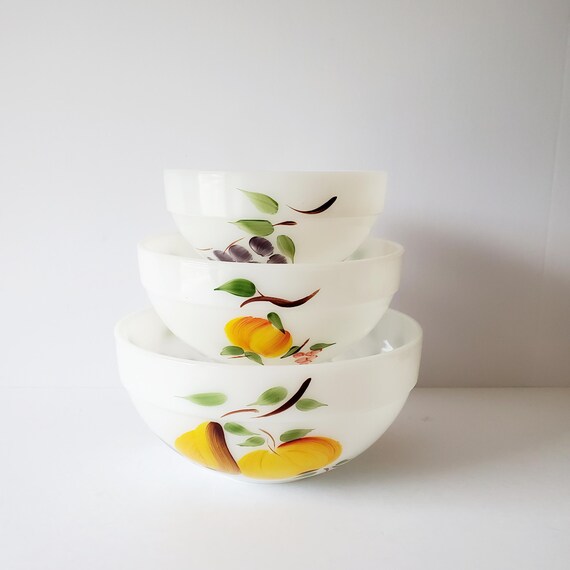 Vintage Fire King Nesting Bowls: Gay Fad Fruit, Anchor Hocking