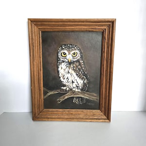 original oil painting Owl on a Branch signed by P Evans