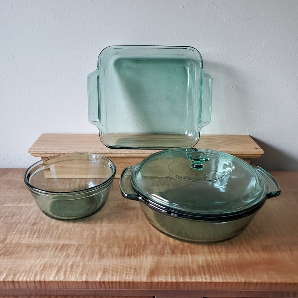 Vintage Anchor Hocking Green Glass Bakeware Casseroles