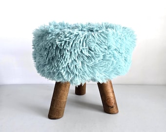 Ottoman Small Round Fluffy Sea Green Living Room Furniture