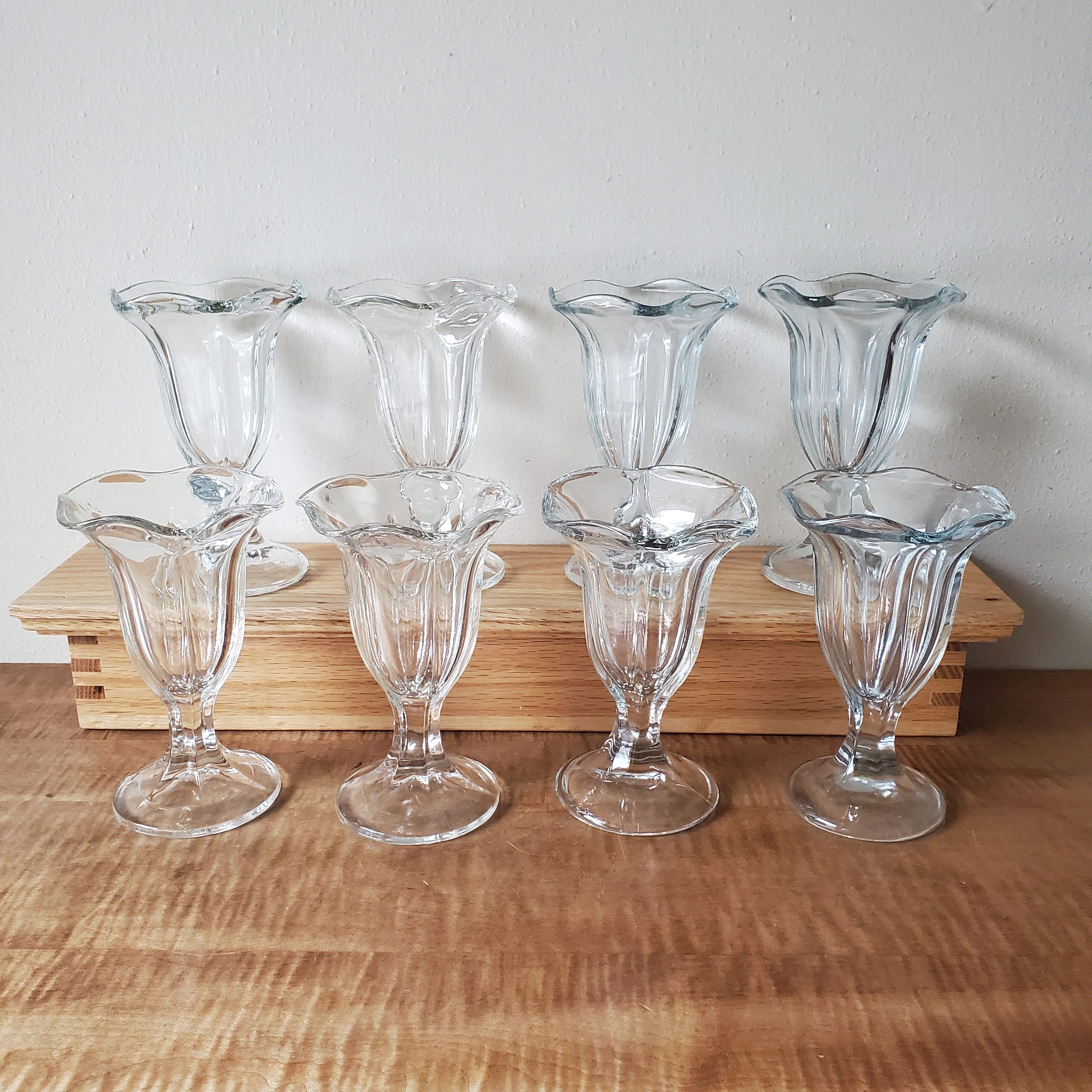 Vintage Ice Cream Parfait Sundae Glasses Clear Tulip Ice Cream