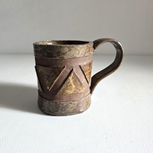 Brutalist Studio Pottery Mug, 15oz Incised Geometric Stoneware