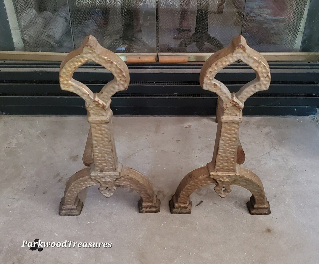 Vintage Fireplace Andirons Wrought Iron Andirons Etsy