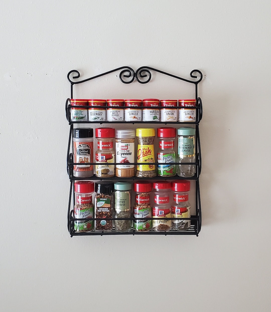 Vintage Spice Rack Wall Mount Space Saver Counter Wrought Iron 3 Shelf Spice Rack Etsy