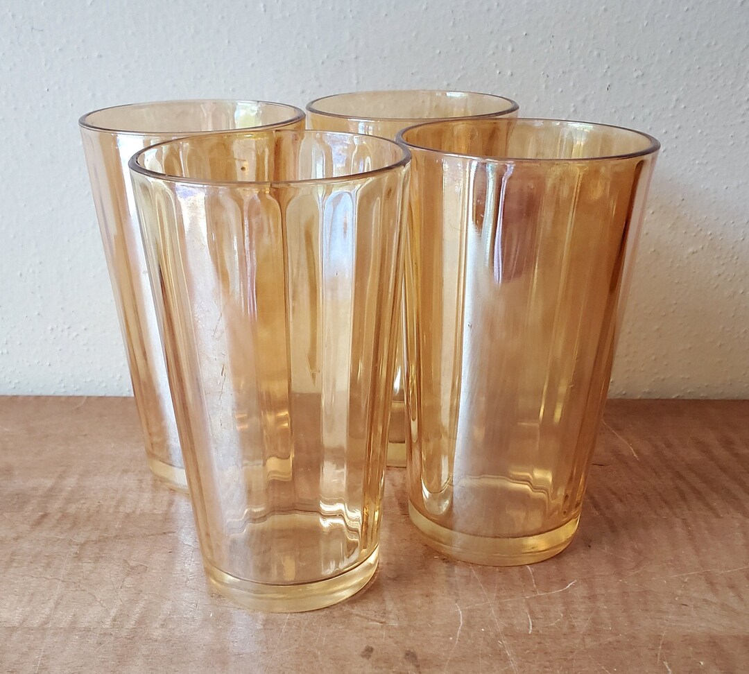 Vintage Amber Glass Tumblers Set of 4 Carnival Etsy