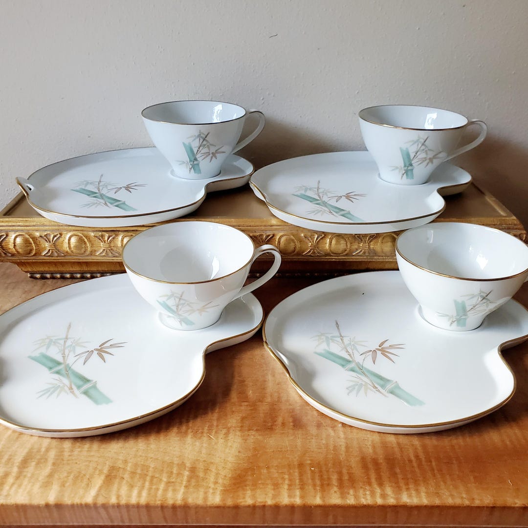 Vintage Noritake Porcelain Snack Sets: Oriental Bamboo Design