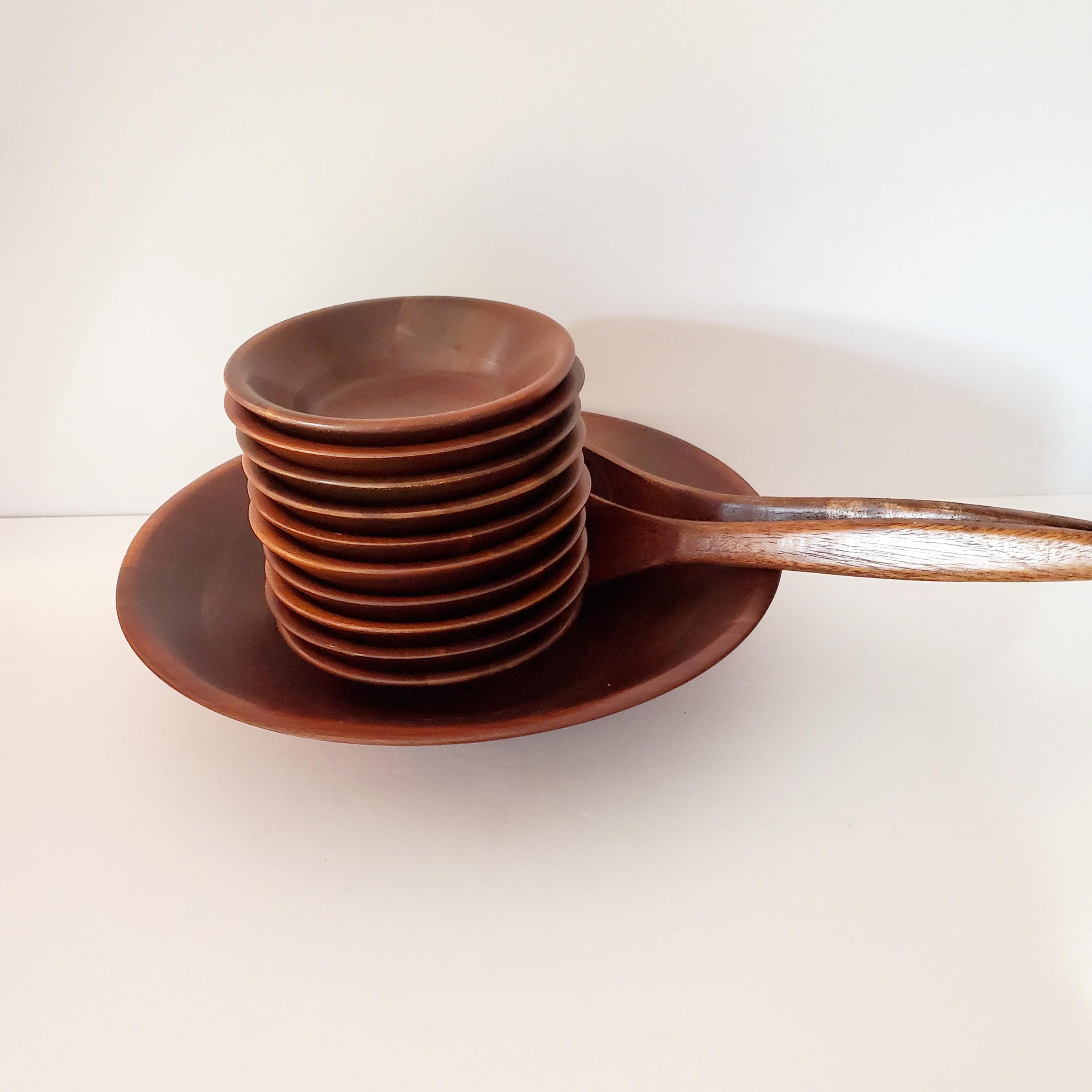 Vintage Walnut Wood Serving/ Salad Bowl Set - Etsy