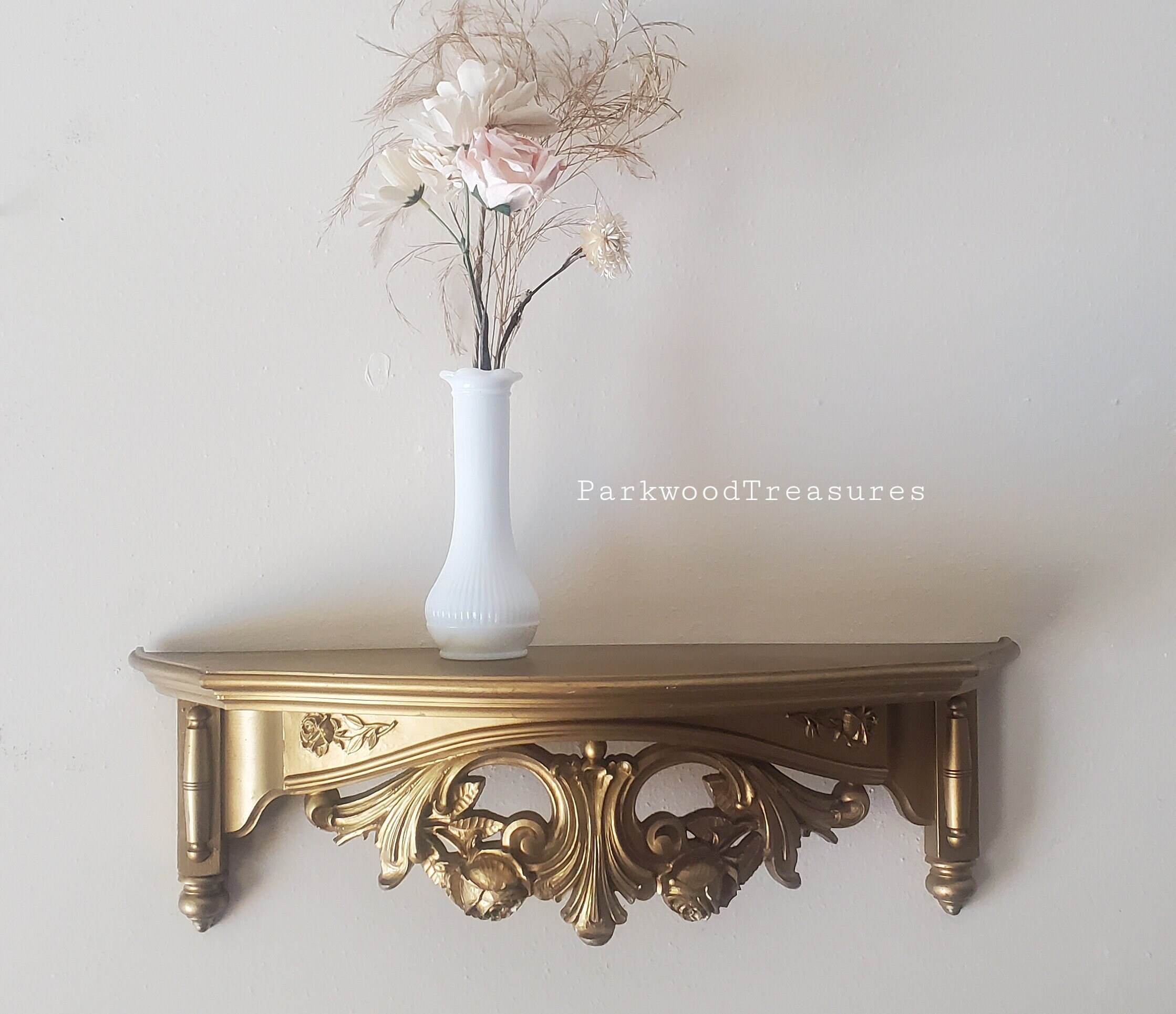 Vintage Wall Shelf, 20 inch Ornate Plastic Wall Shelf, Dart Industries 1977