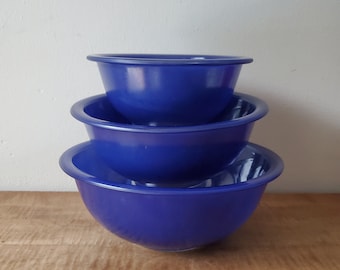 Vintage Pyrex Jewel Tone Cobalt Blue Pattern Clear Bottom Nesting