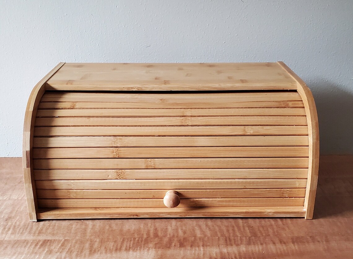 Vintage Bread Box Roll Top Wood Bread Box Breadbox Etsy