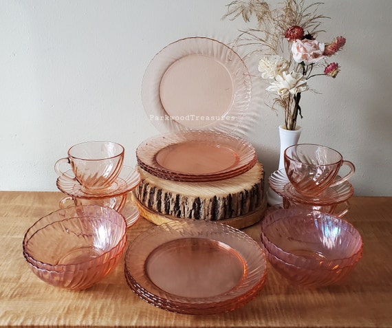 Vintage Arcoroc Rosaline Pink Swirl Dishes Rosaline Pink Swirl Dinnerware 20 Piece Set for 4 Etsy