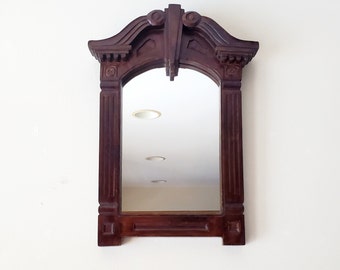 Antique Ornate Wooden Framed Wall Mirror,  21" x 14", Wall Hanging Mirror, Cherry Wood Framed Mirror