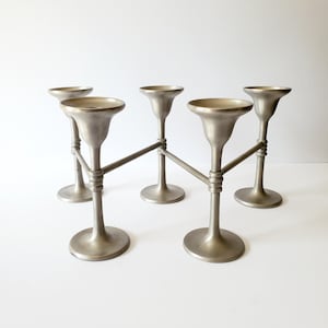 Vintage Pewter Articulating Candelabra Folding 5 Arm Candle Socket Holder
