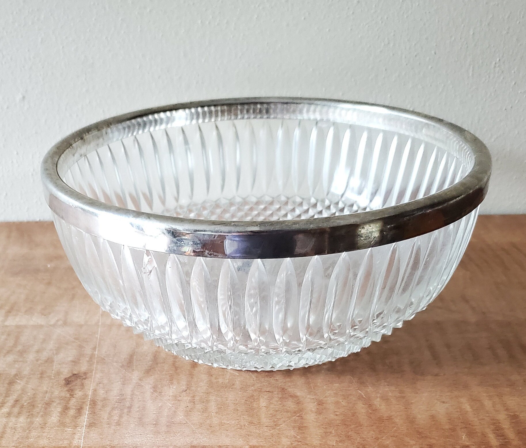 Vintage Rogers Leaded Crystal Bowl with Silver Rim Italy Etsy