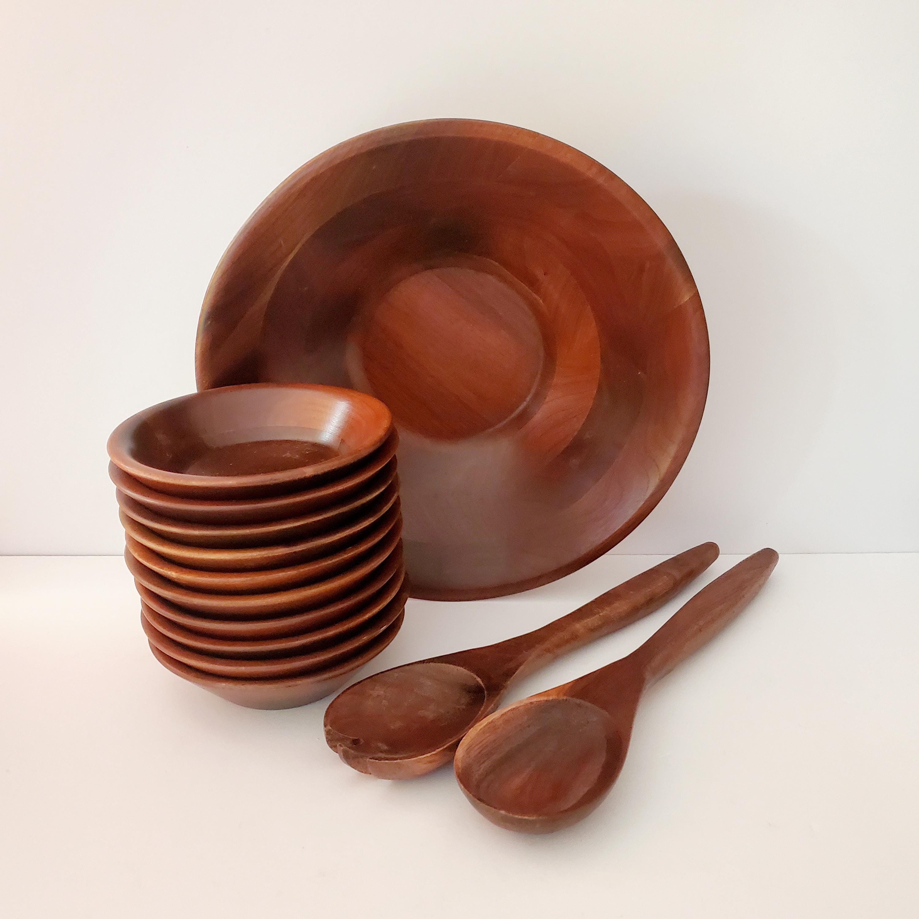 Vintage Walnut Wood Serving/ Salad Bowl Set - Etsy