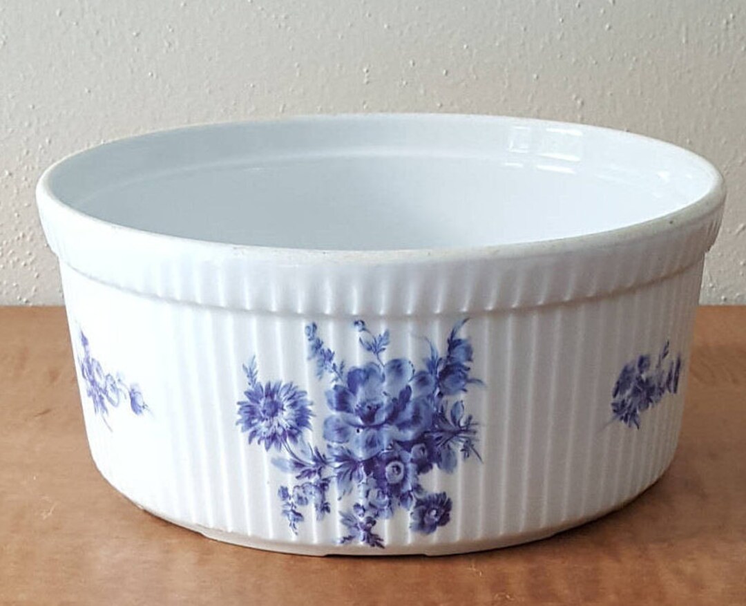 Vintage Apilco Souffle Dish Apilco Blue Flower Casserole Etsy