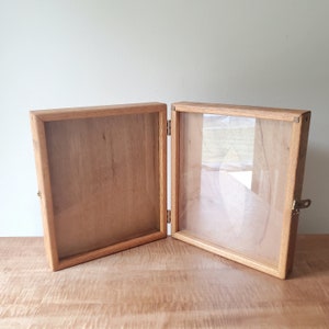 Vintage Wood Display Case Hinged Shadow Box with Glass