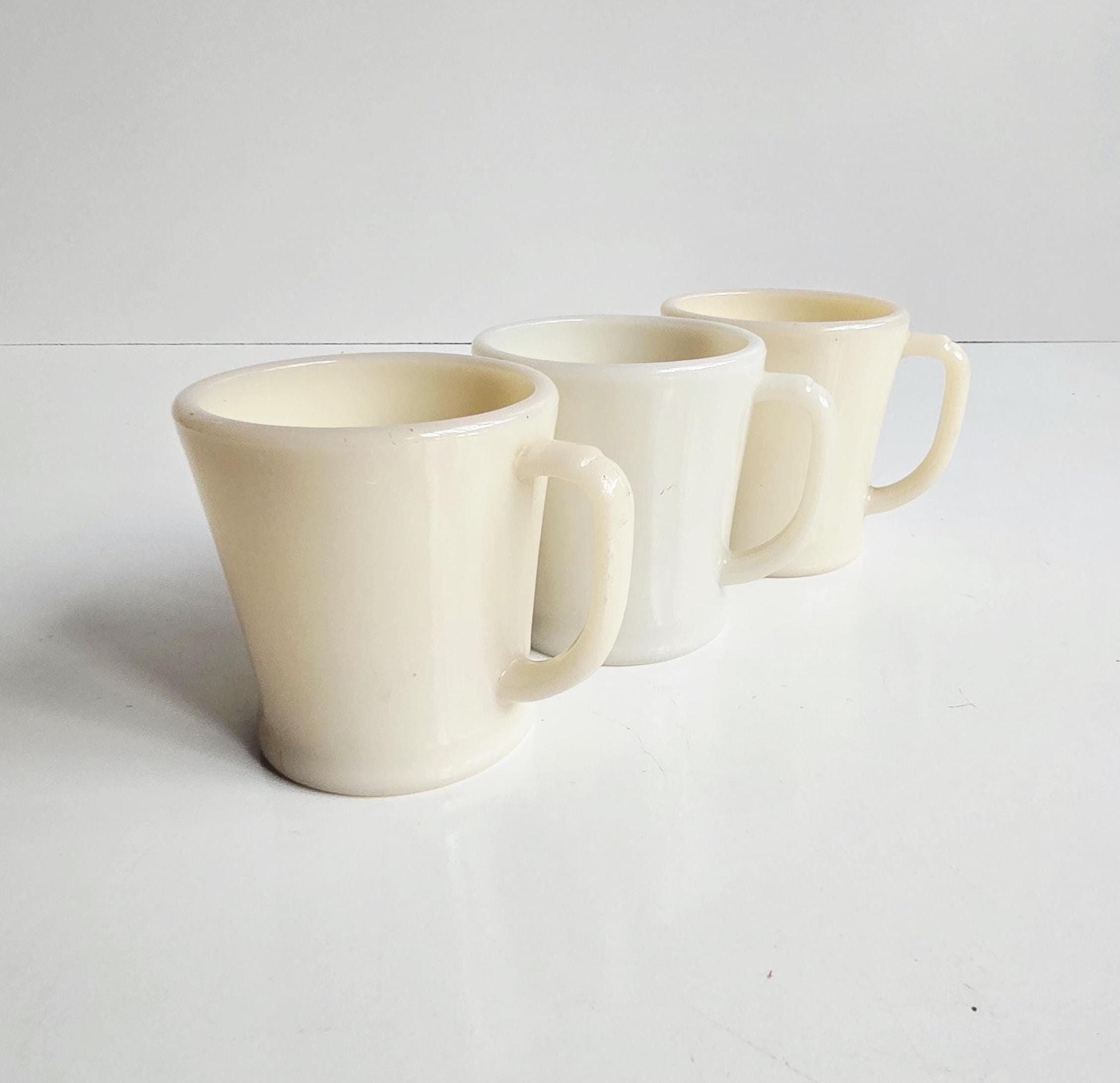 3 Vintage Fire-king Ivory Glass Coffee Mugs /details in