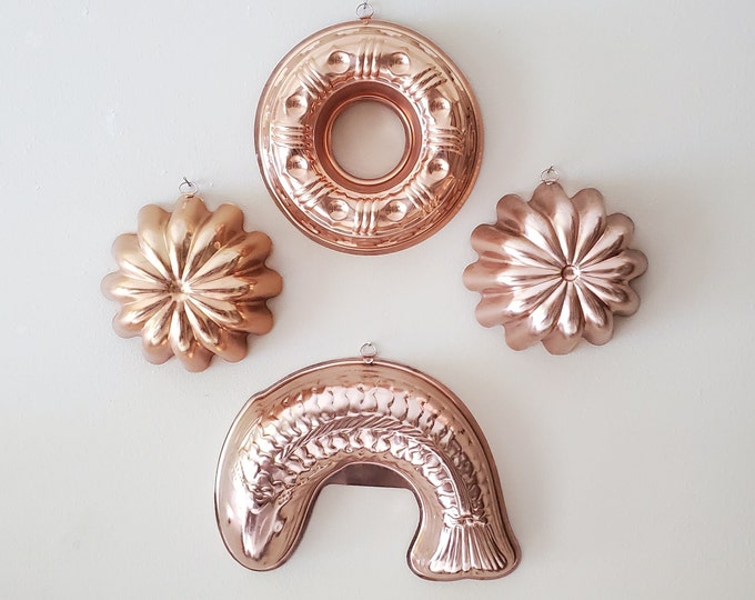 Vintage Copper Jello Molds, Kitchen Wall Decor, 4 Pieces Etsy